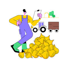 Sugar beets processing isolated cartoon vector illustrations. Smiling farmer processing sugar beets, agriculture industry, agribusiness worker, processing-manufacturing sector vector cartoon.