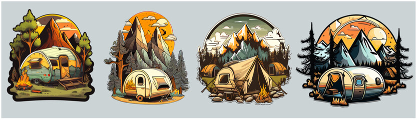 Vector illustration set of camping scenary