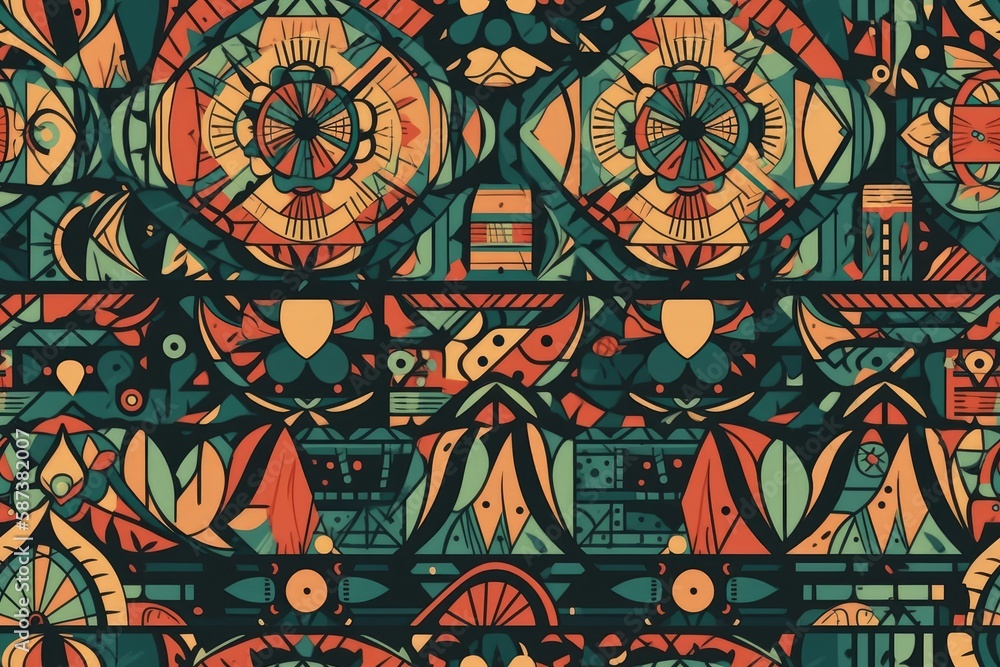 Aufkleber vibrant and diverse pattern with an array of shapes and colors. generative ai