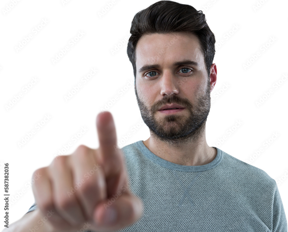 Poster man touching invisible screen