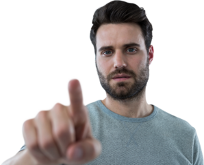 Man touching invisible screen