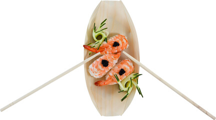 High angle view of fresh salmon sushi