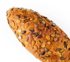 Bread with pumpkin seeds isolated on a white