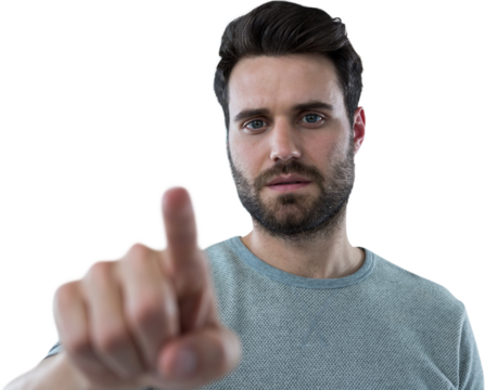 Man touching invisible screen