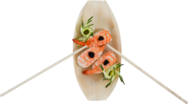 High angle view of fresh salmon sushi