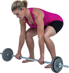 Fototapeta na wymiar Sporty female bodybuilder lifting barebell 