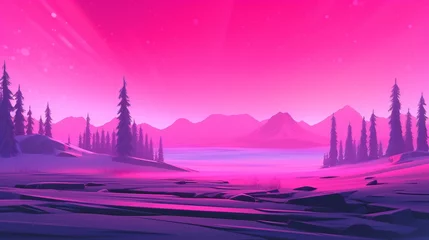 Fond de hotte en verre imprimé Roze Winter landscape with mountains and lake,  illustration for your design, Generative AI