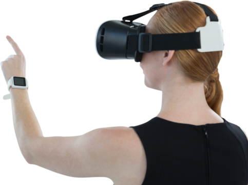 Female executive using virtual reality headset