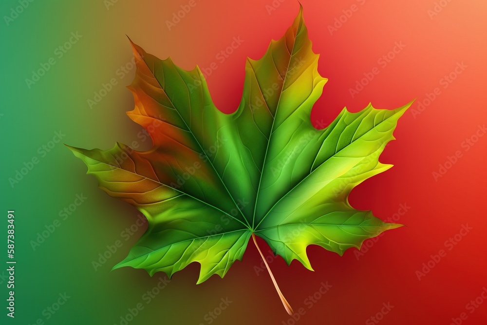 Poster a green and red maple leaf on a red and green and green background with a red and green background b