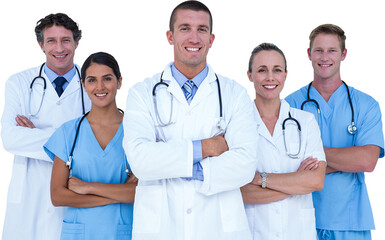 Portrait of smiling doctors standing with arms crossed