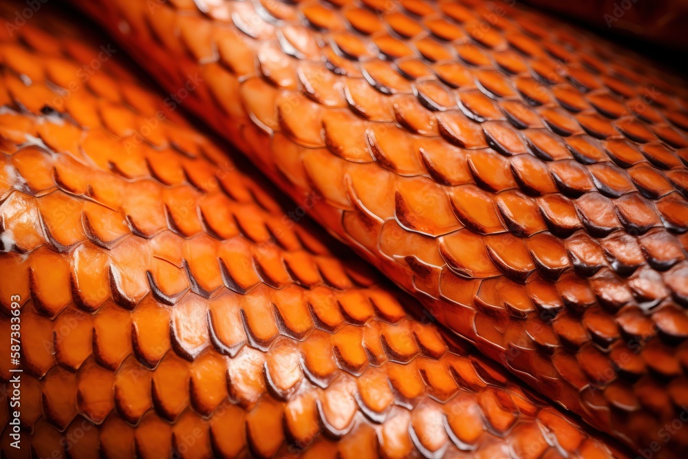 Poster a close up of a snake skin pattern on a piece of orange colored material that looks like it has been