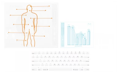 Zelfklevend Fotobehang Buffet Illustration of human body with bar graph and keyboard
