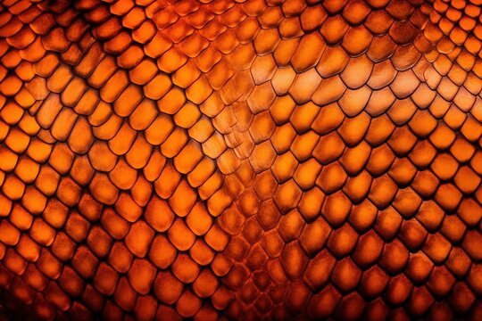  a close up of a snake skin pattern with orange and yellow colors and a black background with a white spot in the center of the image.  generative ai