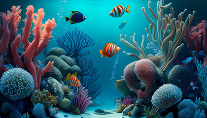 Fototapeta na wymiar an underwater world, featuring colorful coral reefs and schools of fish