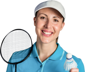Portrait of happy female badminton player