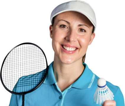 Portrait of happy female badminton player
