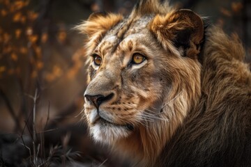Fototapeta na wymiar fantastic depiction of an african lion in the Serengeti, Tanzania. Generative AI