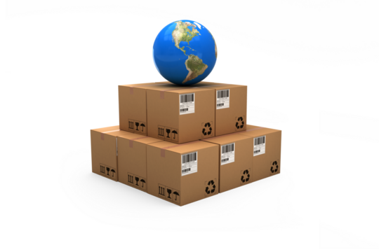 Globe on cardboard boxes