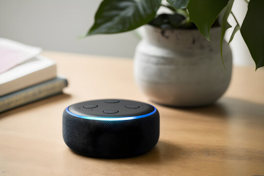 Smart speaker voice-controlled assistant for music, news, information