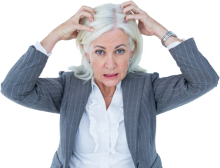 Portrait of stressed businesswoman with hands on head