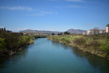 River Morača in city of Podgorica on a sunny day