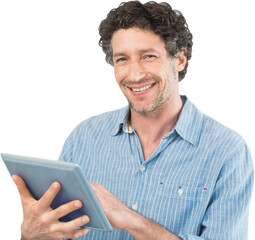 Portrait of smiling businessman using tablet computer