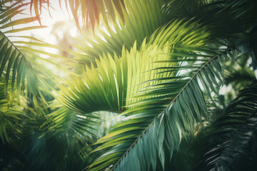 Obraz na płótnie Canvas Tropical palm leaves background. Illustration AI Generative.