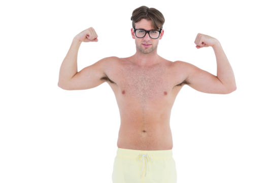 Geeky hipster posing topless - Powered by Adobe