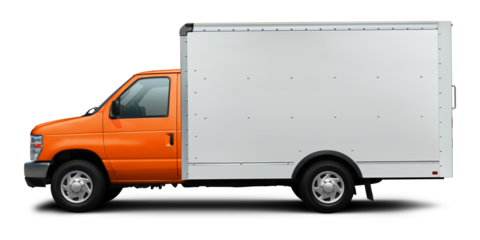 Small delivery cargo van with white van and orange cab isolated on white background.