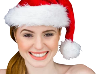 Poster Pretty girl in santa costume smiling at camera © vectorfusionart