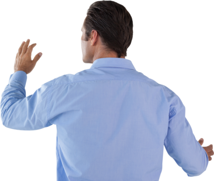 Rear view of businessman gesturing