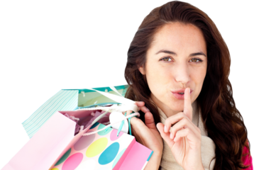 Woman wearing a scarf and holding shopping bags