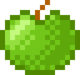 Green apple pixel art. Apple retro game style logo. Vector illustration.