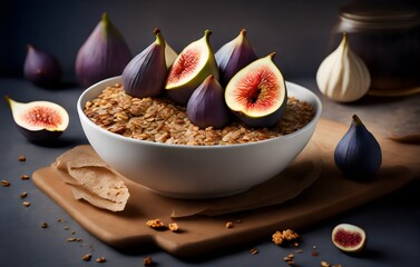 figs in a bowl with granola and honey - Generative AI