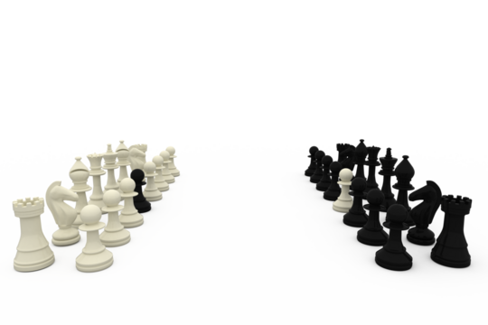 Chess pawns on rival teams