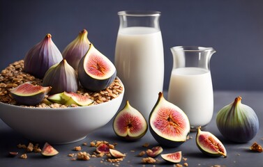 figs and milk in a bowl - Generative AI