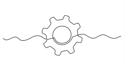 Continuous One Line drawing of Gear Continuous Drawing. Gear Contour Illustration for Business Concept. Modern Minimalist One Line Drawing. 
