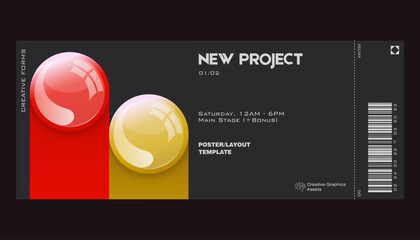 Ticket featuring colorful realistic balls. Great for branding presentation, poster, cover, art, tickets, prints, etc.