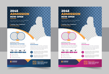 Creative and modern online school kids education admission flyer poster layout , book cover, leaflet, poster, brochure template, Kids back to school education admission flyer poster template