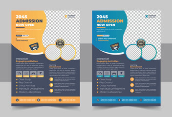 Kids back to school education admission flyer poster template, Creative and modern online school kids education admission flyer poster layout , book cover, leaflet, poster or Admission flyer - obrazy, fototapety, plakaty