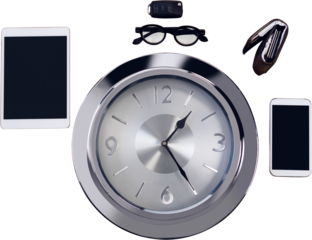 Wall clock with digital tablet and mobile phone