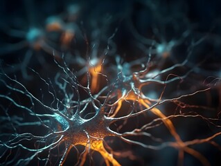 neurons inside human brain, brain nervous system at work . biology wallpaper. AI Generated
