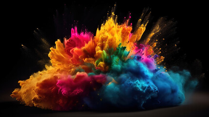 Fototapeta na wymiar 3d render of explosion of colored powder, clouds of colorful dust, Bright color. Generative Ai