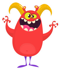 Funny cartoon monster creature character. Illustration of cute and happy alien. Halloween vector design isolated