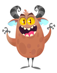 Funny cartoon monster creature character. Illustration of cute and happy alien. Halloween vector design isolated