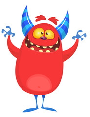 Funny cartoon monster creature character. Illustration of cute and happy alien. Halloween vector design isolated