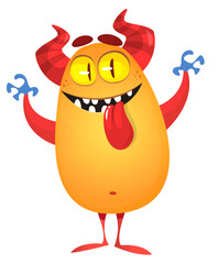 Funny cartoon monster creature character. Illustration of cute and happy alien. Halloween vector design isolated
