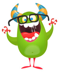 Naklejka premium Funny cartoon monster creature character. Illustration of cute and happy alien. Halloween vector design isolated