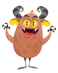 Funny cartoon monster creature character. Illustration of cute and happy alien. Halloween vector design isolated