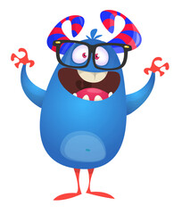 Funny cartoon monster creature character. Illustration of cute and happy alien. Halloween vector design isolated